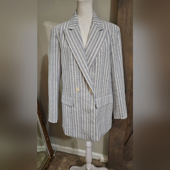 ENTRO Cotton/linen Striped Blazer dove Blue. Size Small NWT - Picture 3 of 16